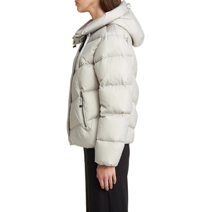 Winter Long <b>Quilted</b> Zipper Womens Puffer Jacket Insulated Hooded Alpine Parka Front Logo Polyester Filled Nylon Shell - Product Image 4