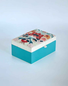Caja de Joyería Bordada a Mano, Tradicional, Azul, Cuadrada, con Patrón Floral, de Tela de Algodón, para Decoración del Hogar, Cajas y Contenedores de Almacenamiento - Product Image 2