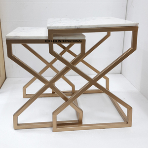 Ensemble de 2 meubles contemporains de haute qualité en acier inoxydable et marbre, portables, pour petits appartements - Product Image 5