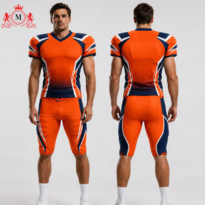 Tenue de football américain personnalisée pour homme, maillot et pantalon orange et bleu en sublimation, respirant, 100 % polyester, vêtements de sport pour adulte, broderie - Product Image 5