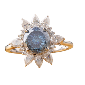 2.00 CT Fancy Blue Portuguese Cut Lab Grown Diamond <b>Ring</b> with Prong Setting 14K <b>Gold</b> Luxury Party <b>Cocktail</b> Statement - Product Image 1