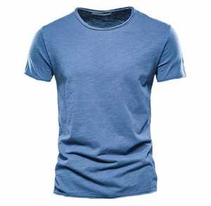 <b>Men's</b> Slim Fit Short Sleeve O-Neck T-Shirt Solid Color Knitted Casual Wear 100% Cotton Jersey Fabric - Product Image 4