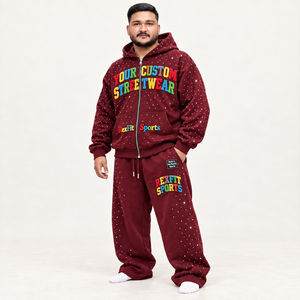 Ensemble de survêtement respirant à capuche pour homme RexFit Sports, polyester/coton, détails brodés en strass, streetwear, fermeture éclair intégrale, pantalon de jogging - Product Image 3