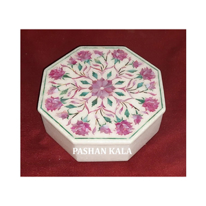Beautiful Handmade Octagonal Shape White Marble With White On White Mother Of Pearl Inlay Jewelry Storage Gift Boxes Boxes - Product Image 2