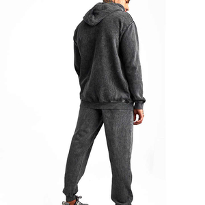 Mens Acid Wash Winter Hooded Solid Tracksuit Gym Wear Jogging Suit Casual Fitness Sportswear Custom Logo Training Set - Product Image 2