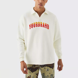 เสื้อโปโลคอวีแบบกำหนดเองสำหรับผู้ชาย ผ้าคอตตอนหนา 100% ทรงหลวม แขนยาว พิมพ์ลายดิจิทัล พร้อมโลโก้แบบกำหนดเอง - Product Image 6