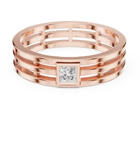 Bague unisexe en or massif 10K 14K 18K avec diamant de laboratoire taille princesse, sertie clos, à large bande rainurée, certifiée IGI, bijou fin, cadeau - Product Image 5