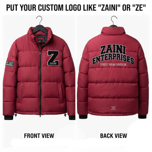 ZAINI Premium 500 GSM Polyester Puffer Jacket Quilted Winter <b>Coat</b> Red <b>Black</b> Casual Outerwear Hooded - Product Image 1