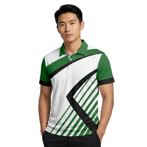 <b>Men's</b> Short Sleeve Polo Shirt Green White Black Geometric Print Quick Dry Polyester Casual Fit - Product Image 3