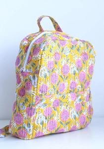 Floral Printed Softback <b>Backpack</b> Arcuate Shoulder Strap Zipper Closure Cotton Material Unisex Daily Use Bohemian Beach Cycling - Product Image 3
