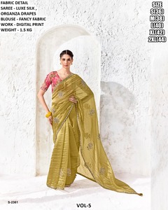 Sari en soie Bhandhani de luxe avec dupatta, draperies en organza, imprimé numérique, chemisier, protection solaire, séchage rapide, tenue traditionnelle indienne pour mariage - Product Image 3