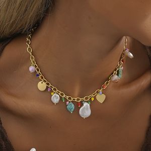 Elegante Collana con Ciondolo in Conchiglia e Perline di Pietra Naturale per Donne, Gioielli Geometrici in Lega Colorata, Ciondoli e Charms alla Moda - Product Image 3