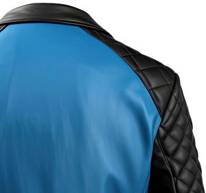Chaqueta de Motociclista de Cuero PU Azul para Hombre, Cuello Camisero, Cierre de Cremallera, Manga Regular, Color Sólido, para Otoño e Invierno - Product Image 6