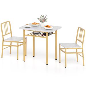 Ensemble de salle à manger 3 pièces blanc et or avec chaises gain de place à encastrer sous la table - Product Image 1