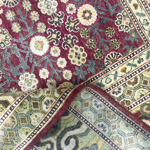 Tapis botanique traditionnel en laine et soie noué à la main, rouge cramoisi et or, 10' x 14', tapis de luxe - Product Image 5