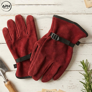 Guantes de Conducción de Gamuza Roja Granate con Muñequera Ajustable, Guantes de Trabajo de Dedo Completo para Conducir, Jardinería y Uso en Exteriores, Guantes Resistentes - Product Image 4
