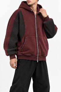 Sweat-shirt à capuche oversize pour homme 100% coton, color block, manches raglan, molletonné, zippé, décontracté, pour l'hiver, coupe ample, ODM - Product Image 5