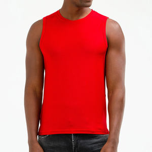 Débardeur sans manches en tricot rouge pour homme, col rond, uni, décontracté, pour l'été, séchage rapide, respirant, en Spandex/Polyester, matière personnalisable - Product Image 1