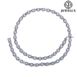 JEWELUX Moissanite Popcorn <b>Chain</b> <b>Necklace</b> 925 Silver Rhodium Plated Luxury Choker Unisex Everyday Wear From India - Product Image 1
