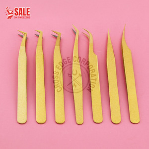 1ชิ้นแหนบต่อขนตาสแตนเลสสีทองปากคีบแข็งมากพร้อมปลายสายไฟเบอร์แหนบป้องกันไฟฟ้าสถิตย์ความแม่นยำสูง - Product Image 1