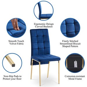 Juego de 4 Sillas de Comedor Nórdicas Modernas, Respaldo Alto de Terciopelo Azul Oscuro con Patas Doradas - Product Image 2