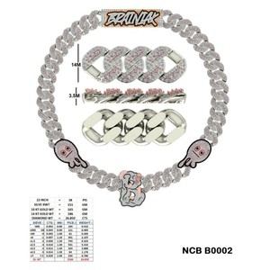 Collier chaîne cubaine motif personnage de dessin animé, serti de diamants, en or blanc 14 carats avec accents émaillés, bijoux de luxe pour soirée - Product Image 1