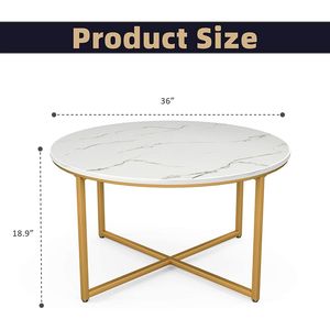 Tavolino da Caffè Moderno Rotondo Mecor con Piano in Finto Marmo e Gambe in Metallo Dorato per Salotto - Product Image 4