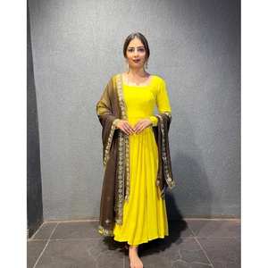 XL Yellow RTC Party Wear Anarkali Vestido con hilo y secuencia Trabajo Aspecto elegante - Product Image 3