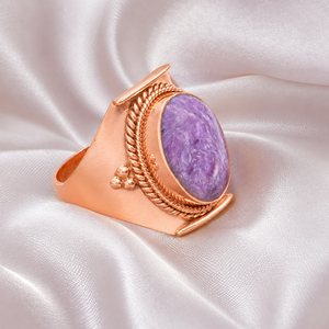 Natural Charoite Gemstone <b>Statement</b> <b>Ring</b> 925 Sterling Silver Rose Gold Yellow Gold Plated Handmade Designer <b>Ring</b> for Anniversary - Product Image 5