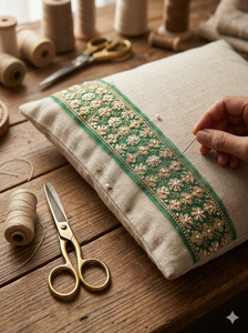 Borde de encaje de red bordado con zari floral dorado y detalles de lentejuelas y perlas, ribete festoneado elegante y sofisticado para saris de novia - Product Image 5