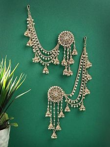 Indian Ethnic Trendy Flower Anniversary Drop Earrings Pearl Chain Matching Maang Tikka Gold Plated Vintage Traditional Jewelry - Product Image 3