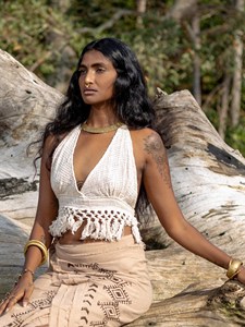 Handmade Crochet Halter Neck Crop <b>Top</b> for Women Summer Beachwear Bralette Off White Cotton Knit <b>Festival</b> Tank <b>Top</b> - Product Image 4