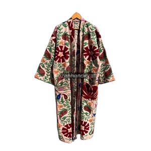 Bata de Baño de Algodón Indio para Mujer, Bordado Floral Uzbeko, Tela Suzani, Kimono, Primavera, Verano, Otoño, Resorts, Venta al por Mayor, Ropa de Dormir - Product Image 1