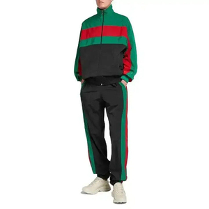 Men Color Blocking <b>Tracksuit</b> Set Turn-down Collar Knitted <b>Polyester</b> Cotton Breathable Sporty Autumn Wear - Product Image 2