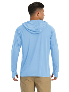เสื้อยืดตกปลาผู้ชายน้ำหนักเบา สีพื้น มีฮู้ด ป้องกันแสงแดด UPF 50+ แขนยาว สำหรับเล่นกีฬาและตกปลา - Product Image 2