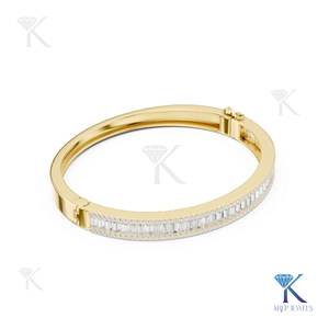Luxury Lab Grown Diamond Statement <b>Bangle</b> Baguette 14K 18K <b>Solid</b> <b>Gold</b> Fine Women Jewelry Manufacturer Wholesale Supplier - Product Image 3
