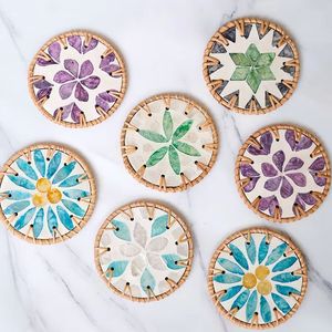 Unique Coasters for Drinks Rattan Coaster with Seashell Durable Cup Coaster for Coffee <b>Table</b> <b>Protection</b> Great Gifts Home Decor - Product Image 1