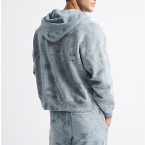 Sweat-shirt à capuche zippé pour homme, coupe courte, tie-dye, en molleton bouclette, style oversize, décontracté, pour l'hiver - Product Image 2