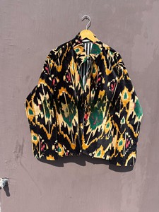 Chaqueta de terciopelo ikat artesanal premium unisex para invierno, estilo blazer, abrigo acolchado con frente abierto, cárdigan tipo shrug, corte holgado y extragrande. - Product Image 1