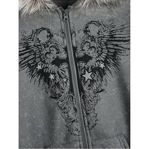 Women's Y2K Gothic Fur <b>Hoodie</b> 2000s <b>Emo</b> Grunge Punk <b>Hoodie</b> Zip Up Oversized Jacket Fleece Streetwear - Product Image 4