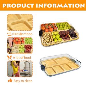 Plateau de service rectangulaire en bambou avec couvercle, capacité 20-35L, compatible micro-ondes, pour le stockage et la présentation des aliments - Product Image 2
