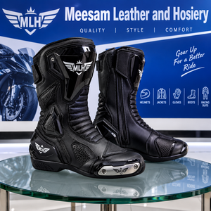 Botas de Motociclismo de Cuero Negro Unisex, Calzado Protector de Motocross de Caña Alta para Adultos - Product Image 1