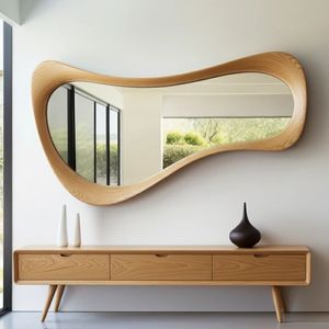 Miroir mural en bois massif fait main au design moderne et de forme irrégulière pour la maison, le salon et la chambre - Product Image 2