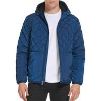 Veste matelassée à capuche pour homme, fermeture éclair, imperméable, coupe-vent, toile matelassée en losanges, bleu uni