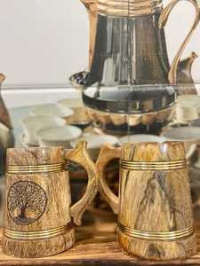 Wooden Beer <b>Mug</b> Laser Engraved <b>Tree</b> Design Vintage Style With Handle Classic Bar Rustic barrel style <b>mug</b> Accessory Home Use - Product Image 3