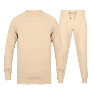 Conjunto Deportivo de Algodón Beige, Cuello Redondo, Manga Larga, Color Sólido, Cierre con Cordón, Bolsillos Laterales, Corte Regular Informal, Ropa de Otoño - Product Image 1