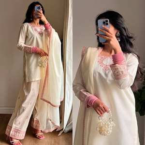 Traje Salwar Farshi de Rayón, Algodón y Seda con Bordado de Lentejuelas Multicolor y Trabajo Zari, Completamente Cosido, Ropa Étnica Festiva - Product Image 3