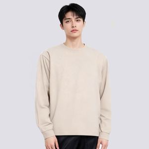 230gsm 100% coton unisexe surdimensionné essentiel superposition hauts côtelés manchette t-shirt Streetwear couche de base à manches longues col rond t-shirt - Product Image 4