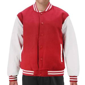 Vestes universitaires pour hommes OEM Fashion 100% laine avec manches en cuir, col montant, lettres brodées en chenille. - Product Image 3