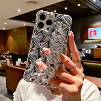 Mode Or Galvanisé Rhombus Téléphone étui pour iphone 11 12 13 14 Pro Max 7 8 Plus Avec Bling Glitter Diamant Bracelet Chaîne